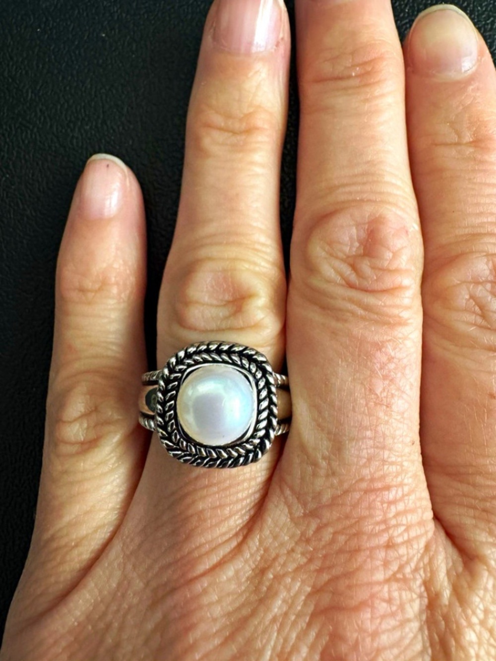 Honora 925 Sterling Silver Bezel-Set White Pearl Cocktail Ring Size 7